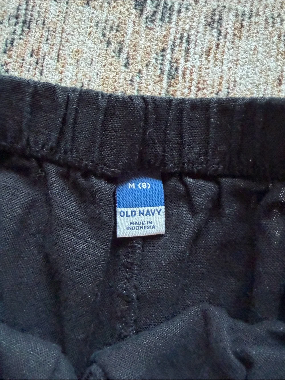 Old Navy Linen Blend Black Tank & Shorts Set with Cream Scallop Trim